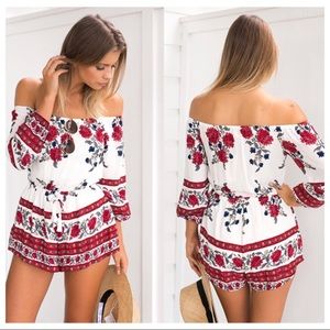NWOT, White & Floral Romper